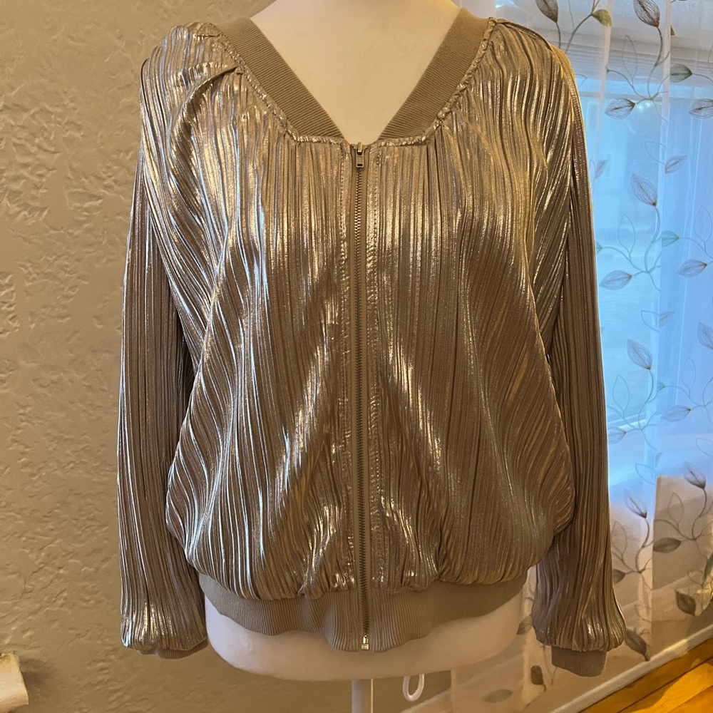 Francesca’s Collections Metallic Gold Bomber Jacket